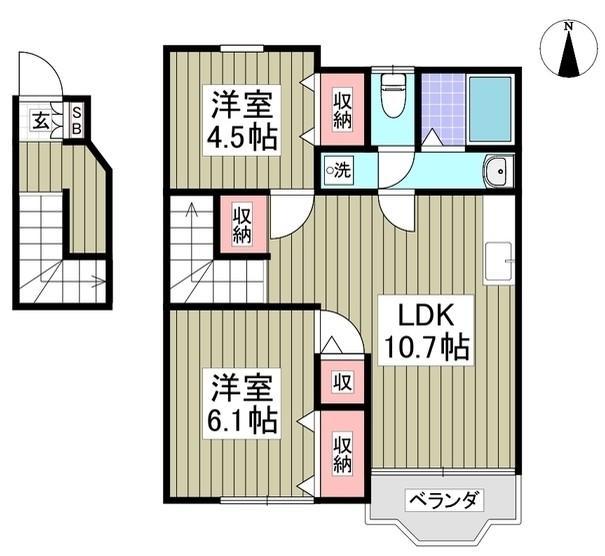 グリーン・ミヌマ(2LDK/2階)の間取り写真