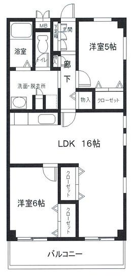 ハイムアジサイ(2LDK/5階)の間取り写真