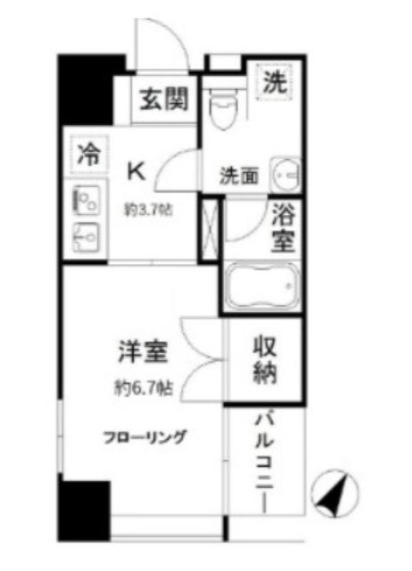 ウエストテラス汐留(1K/4階)の間取り写真