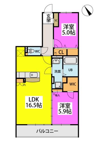 アルテハイム宮ノ陣II(2LDK/3階)の間取り写真