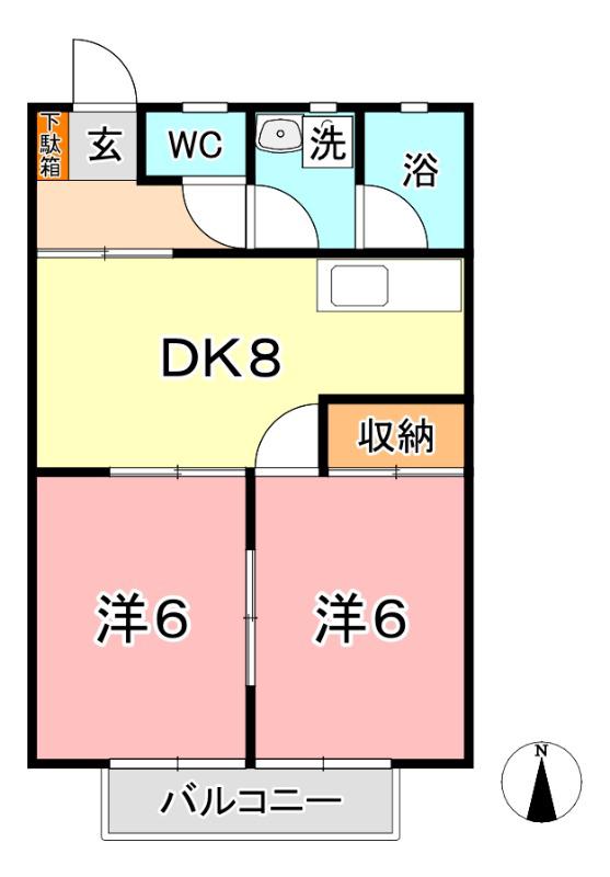 コーポ田中(2DK/1階)の間取り写真
