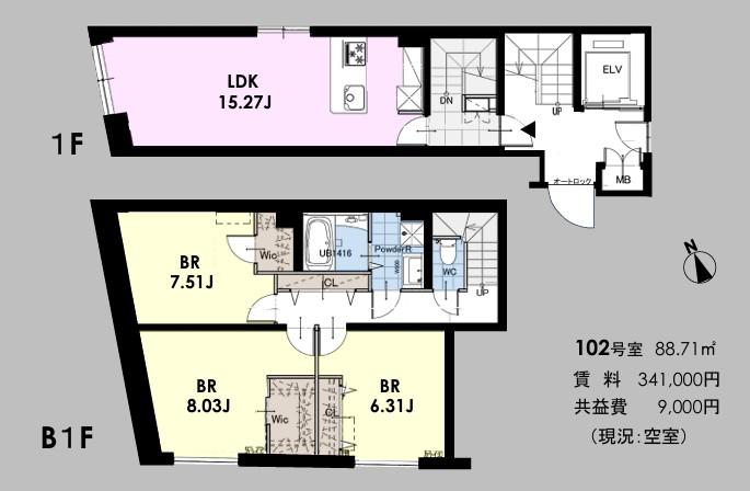 湯島レーベル(3LDK/B1階)の間取り写真
