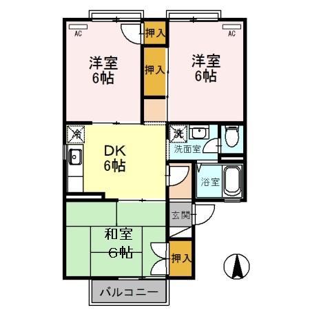 ルナメゾン(3DK/2階)の間取り写真