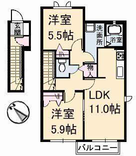 サンハイツ B棟(2LDK/2階)の間取り写真