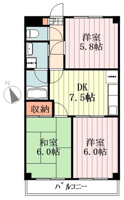 ハイランドパーク(3DK/2階)の間取り写真