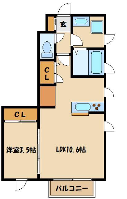 WHITE LUNA(1LDK/1階)の間取り写真