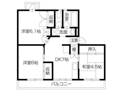 ピースシーサイド黒崎(3DK/1階)の間取り写真