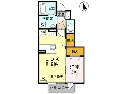オリビエスルプリューメ(1LDK/1階)の間取り写真