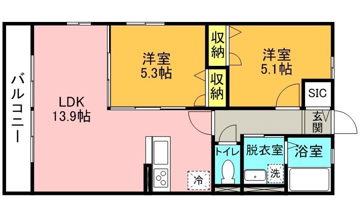 ビュー桜井(2LDK/2階)の間取り写真