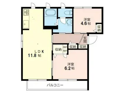 リヴェール(2LDK/2階)の間取り写真