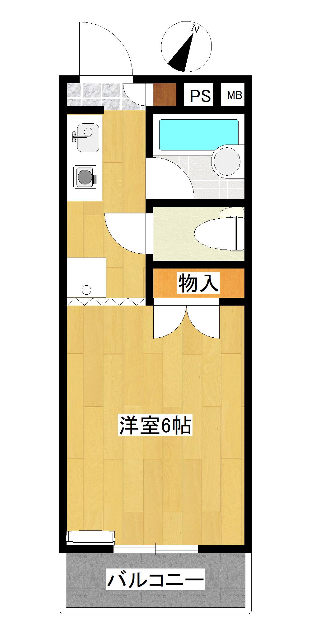 ロワールB棟(1K/3階)の間取り写真