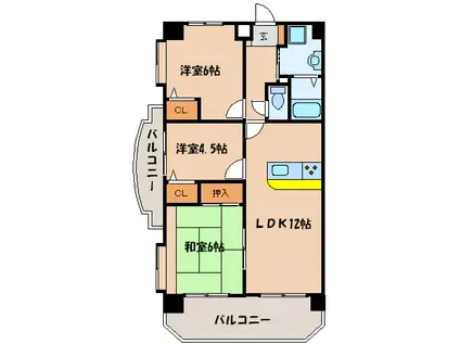 エミネント西新(3LDK/4階)の間取り写真