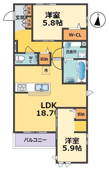 カームテラス甲子園口(2LDK/3階)の間取り写真
