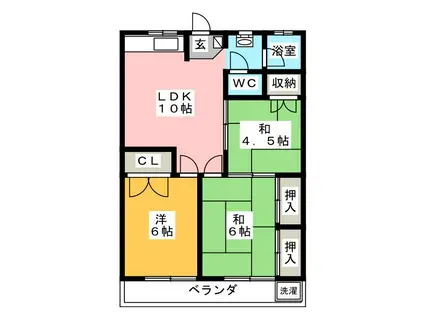 ウサミアパートメント(3LDK/1階)の間取り写真