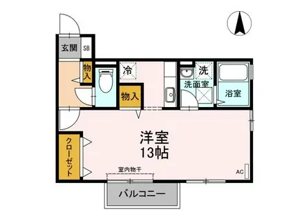 メゾンクレール B棟(ワンルーム/1階)の間取り写真