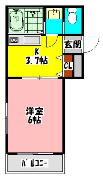 ハイムよしの(1K/3階)の間取り写真