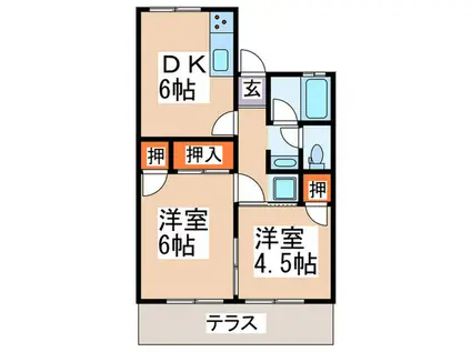 シャルム藤ヶ丘(2DK/1階)の間取り写真