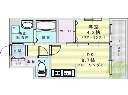 アンフィニ18吹田昭和町(1LDK/5階)の間取り写真