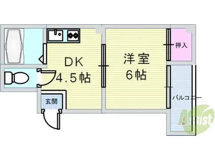 ロイヤル西梅田(1DK/4階)の間取り写真