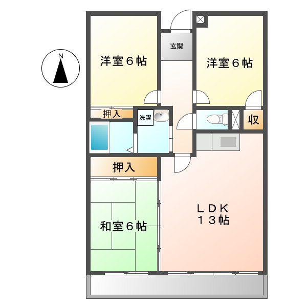 ハイツ平針(3LDK/4階)の間取り写真