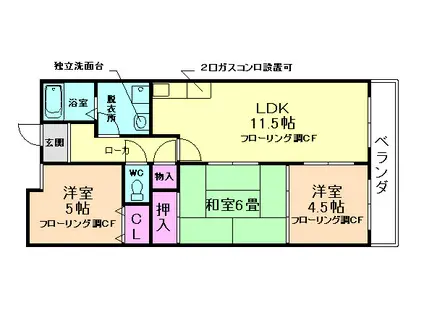 フォーラム池田・渋谷(3LDK/1階)の間取り写真