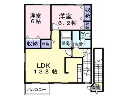 メゾン若葉(2LDK/2階)の間取り写真