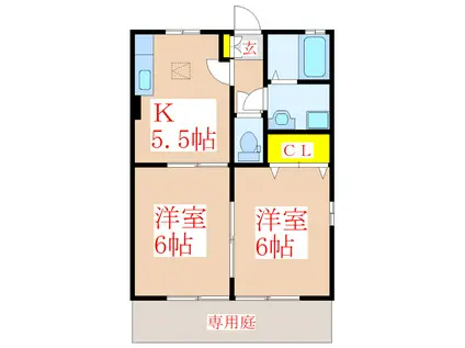 パストラーレ A棟(2K/1階)の間取り写真