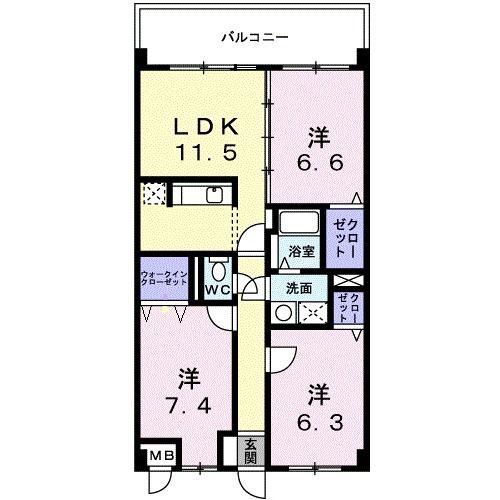 オーブ木太(3LDK/3階)の間取り写真