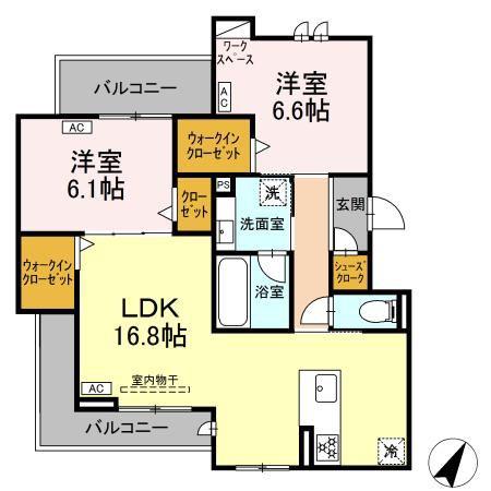 D-AVANCE 東脇(2LDK/3階)の間取り写真