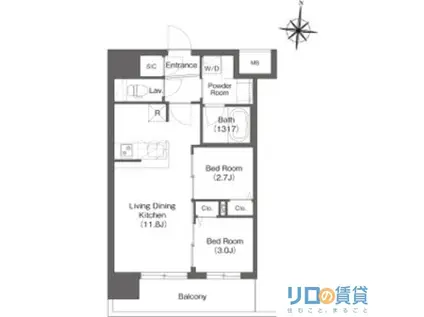 コンフォリア・リヴ新大阪西宮原ソルテラス(2LDK/7階)の間取り写真