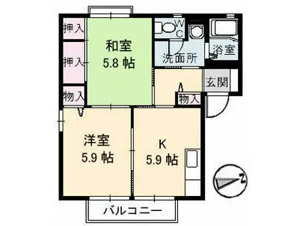 サングリーンA棟(2K/2階)の間取り写真