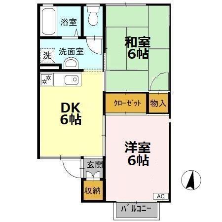 ハイツサウスヒル(2DK/1階)の間取り写真