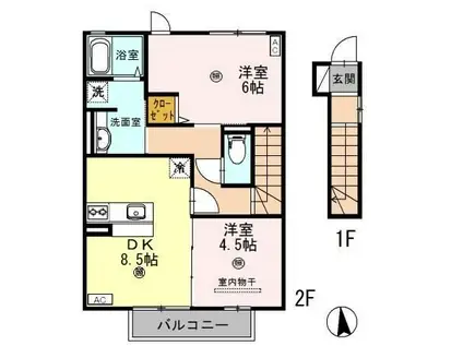 D-ROOMシルクマム(2DK/2階)の間取り写真