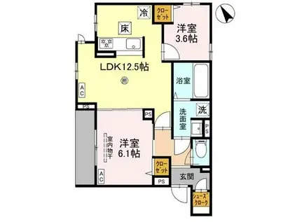 ドレII(2LDK/1階)の間取り写真