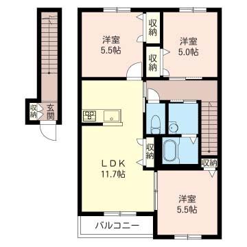 フォレスト三室(3LDK/2階)の間取り写真