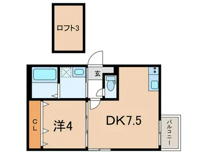 ルミエール西代 B棟(1DK/2階)の間取り写真