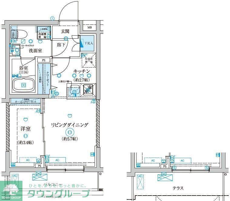 ベルシード王子神谷(1LDK/1階)の間取り写真