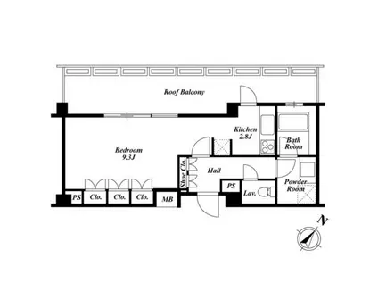 プラチナコート広尾(1K/4階)の間取り写真