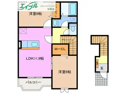 ベルシュプ-ル D棟(2LDK/2階)の間取り写真