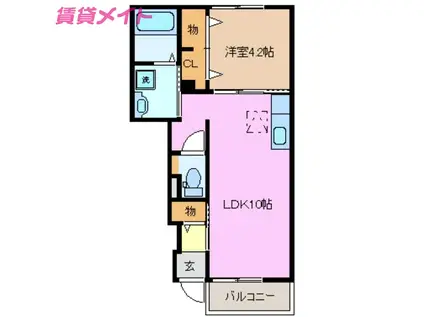 エスペランサII(1LDK/1階)の間取り写真