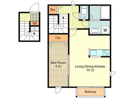 メゾンド国立(1LDK/2階)の間取り写真