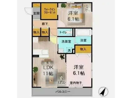 グリーンアレイC(2LDK/3階)の間取り写真