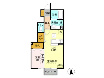 カーサ・フォレスタ B 箱森町(1LDK/1階)の間取り写真