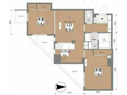 ドゥーエ東池袋(2LDK/5階)の間取り写真