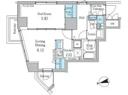 パークアクシス御徒町(1LDK/3階)の間取り写真