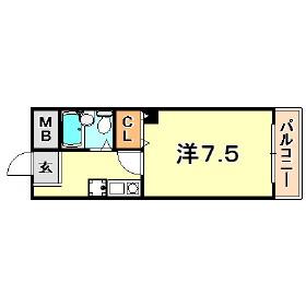 ゴールドハイツ祇園(1K/3階)の間取り写真