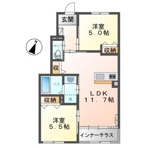 カーサ牛田本町(2LDK/1階)の間取り写真