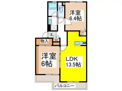 リビアン川中島(2LDK/2階)の間取り写真