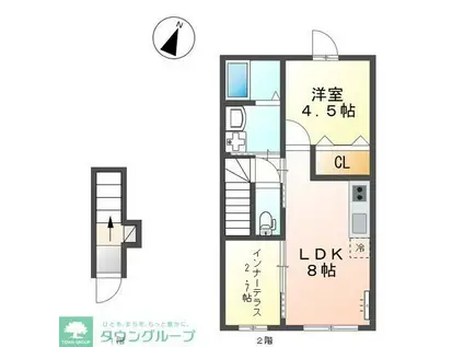 パレス北野(1LDK/2階)の間取り写真