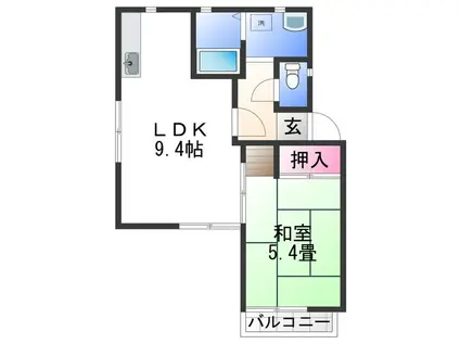フレグランス築港(1LDK/2階)の間取り写真